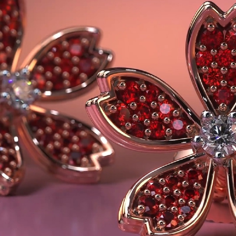 Synthetic Ruby And Synthetic Rubellite Earrings In 18Kt Rose Gold