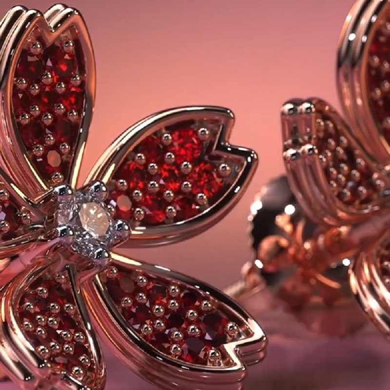Synthetic Ruby And Synthetic Rubellite Earrings In 18Kt Rose Gold