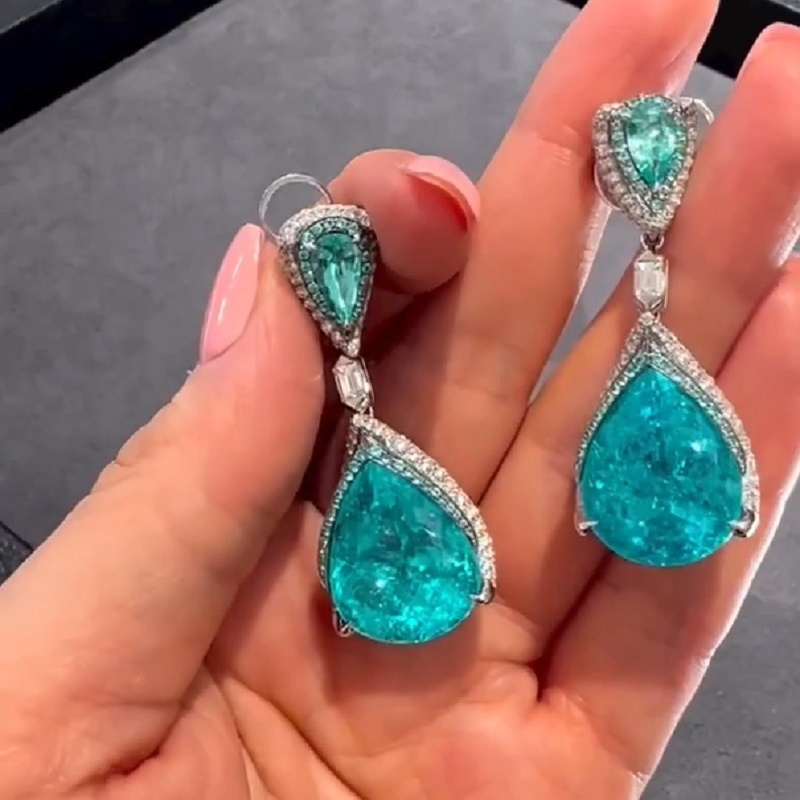 Pear Cut Fancy Blue Sapphire Drop Earrings