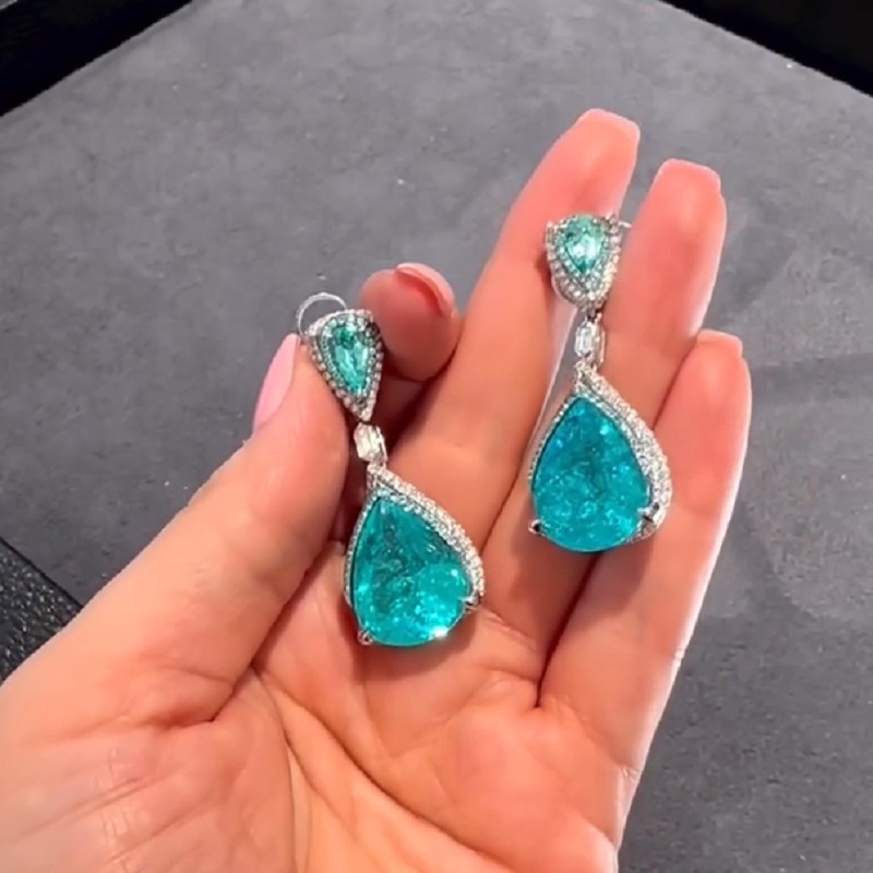 Pear Cut Fancy Blue Sapphire Drop Earrings