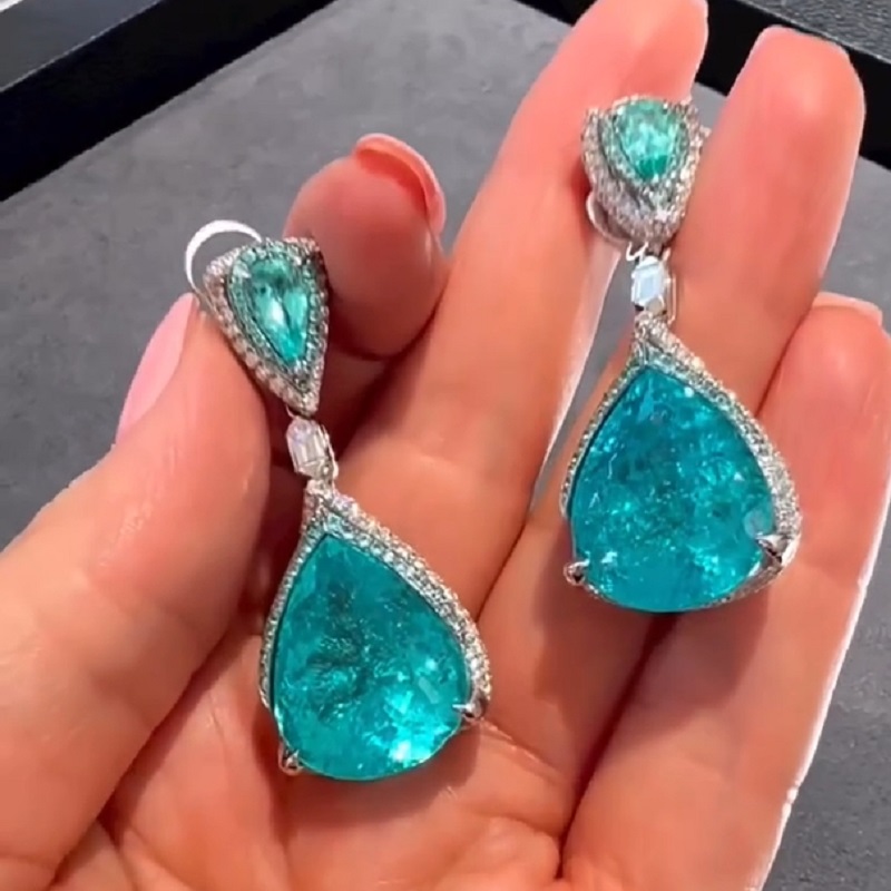Pear Cut Fancy Blue Sapphire Drop Earrings