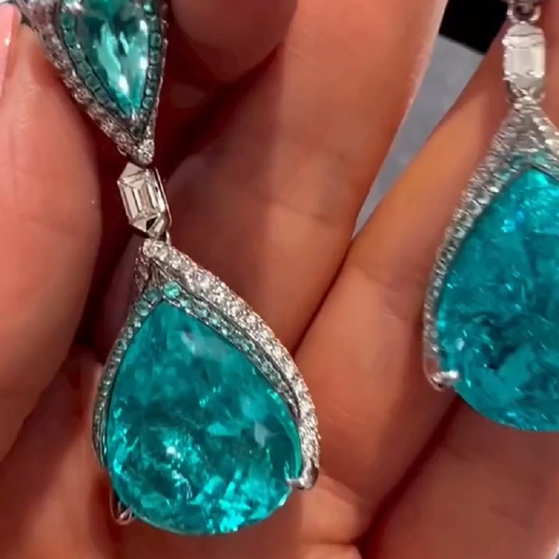Pear Cut Fancy Blue Sapphire Drop Earrings