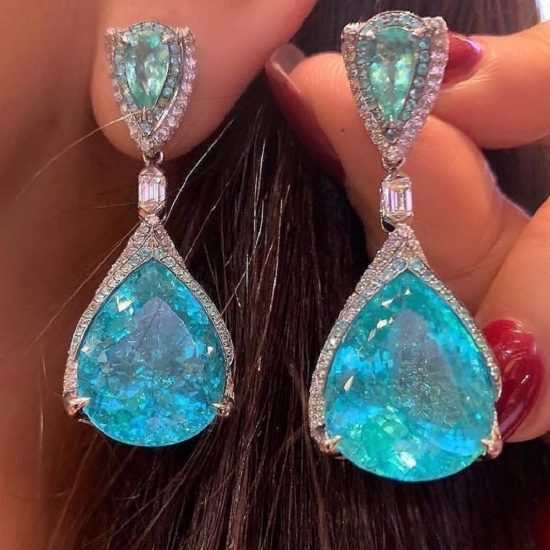 Pear Cut Fancy Blue Sapphire Drop Earrings