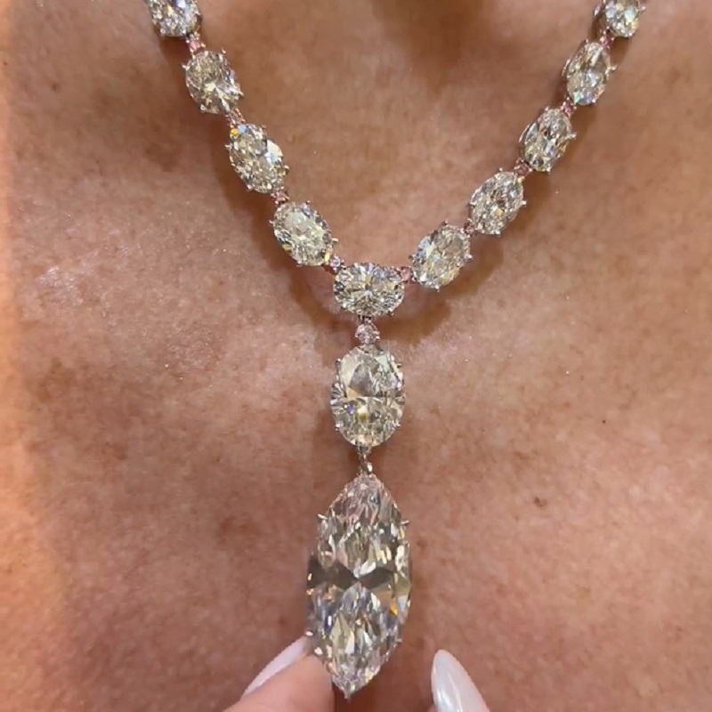 34.02 Carat Oval And Marquise Shaped Diamond Necklace