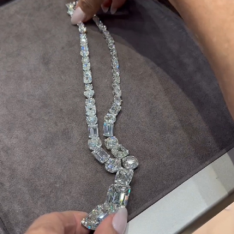 65.02 Carat Emerald  Cut White Sapphire Luxury Handmade Necklace