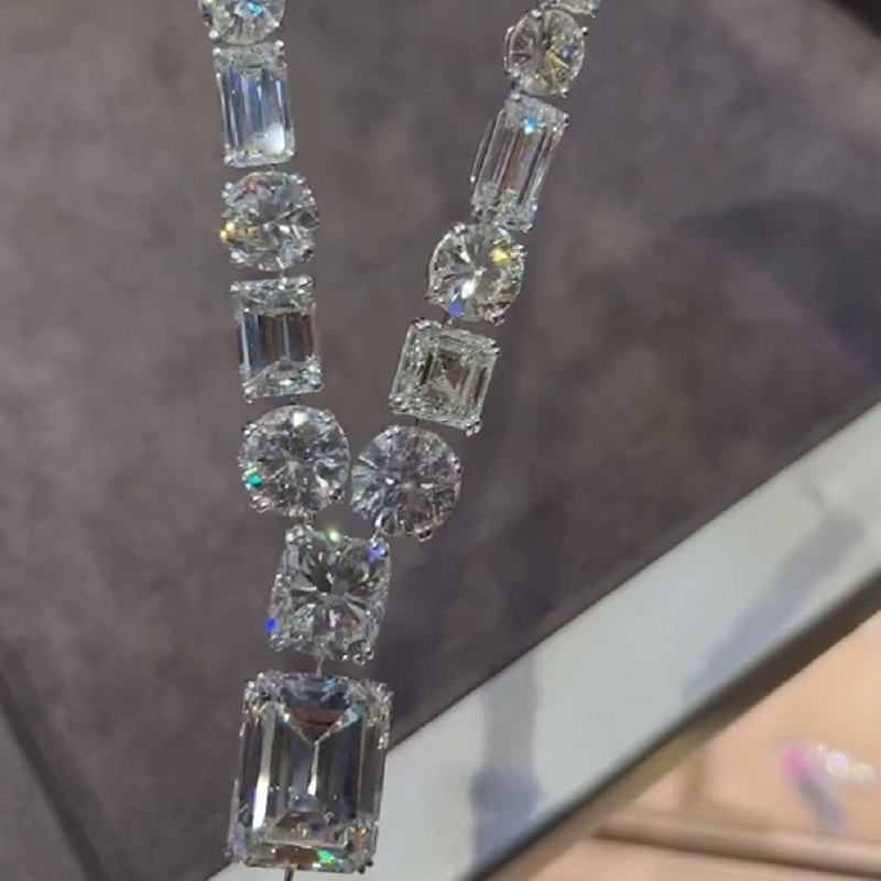 65.02 Carat Emerald  Cut White Sapphire Luxury Handmade Necklace
