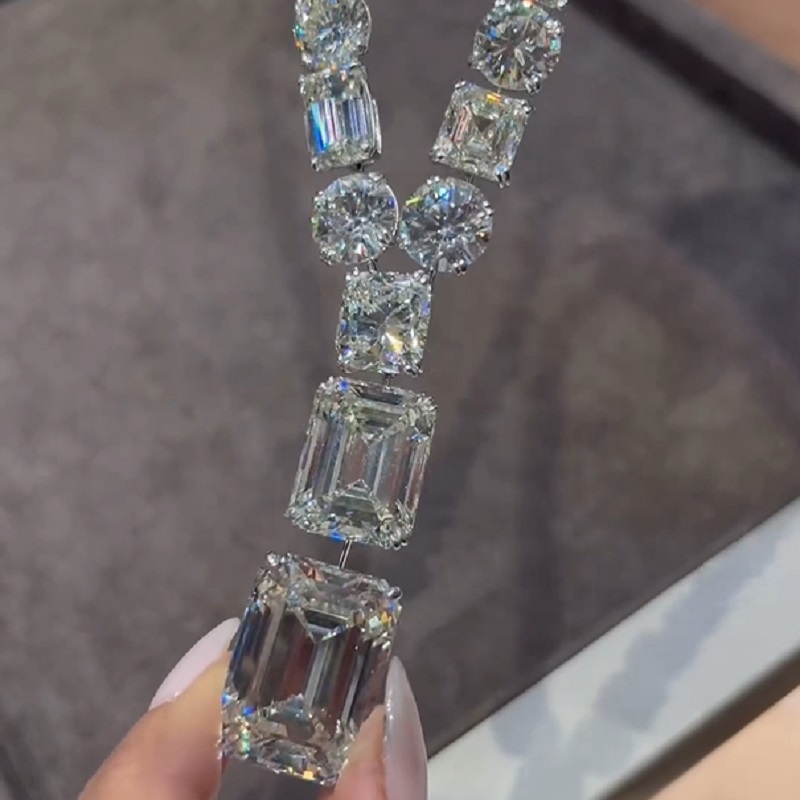 65.02 Carat Emerald  Cut White Sapphire Luxury Handmade Necklace