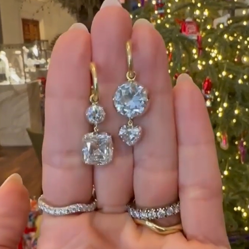 4.13 Carat Exquisite Round&Asscher Cut White Sapphire Drop Earrings