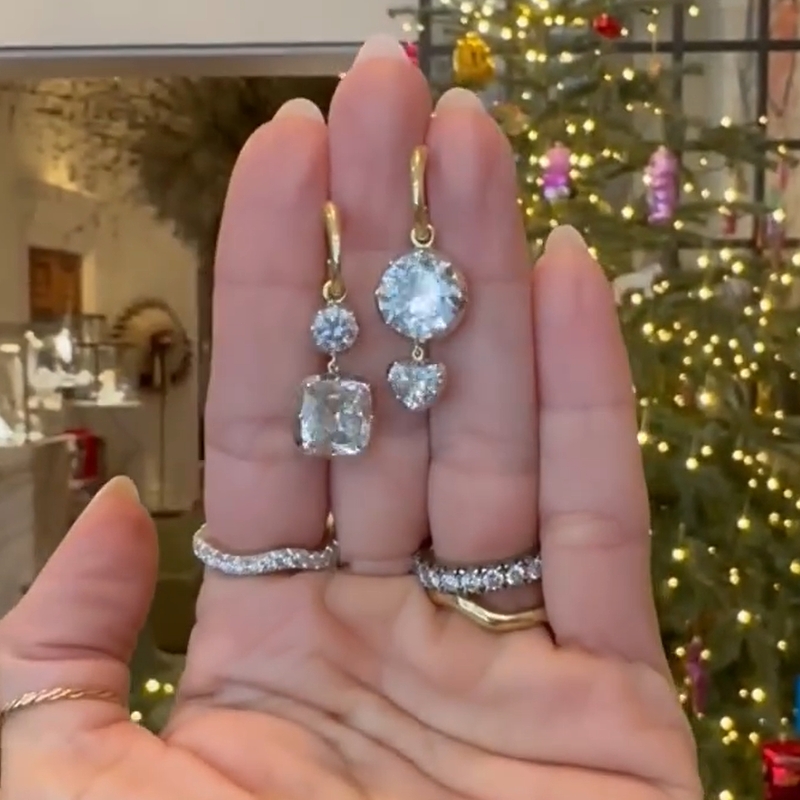 4.13 Carat Exquisite Round&Asscher Cut White Sapphire Drop Earrings
