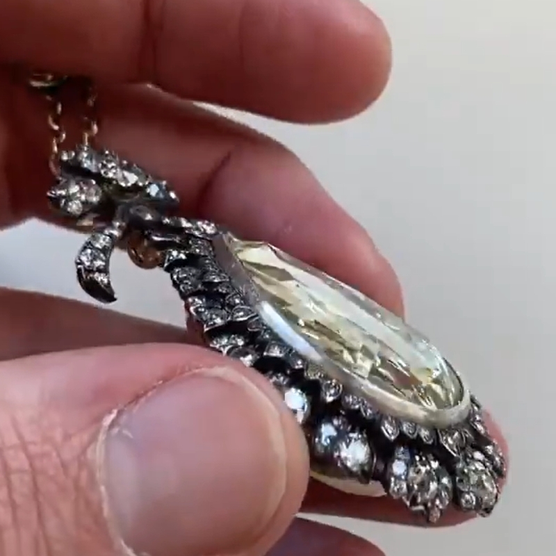 22.99 Carat Pear-shaped Rose-cut Diamond Pendant