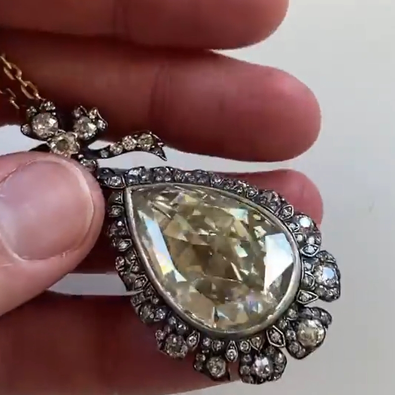 22.99 Carat Pear-shaped Rose-cut Diamond Pendant