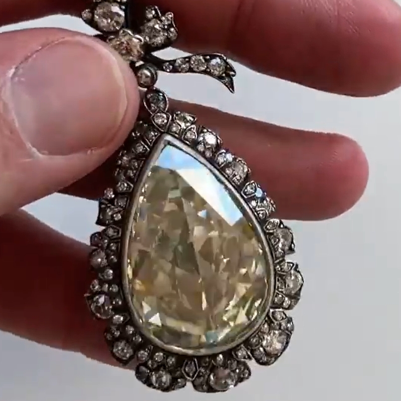 22.99 Carat Pear-shaped Rose-cut Diamond Pendant