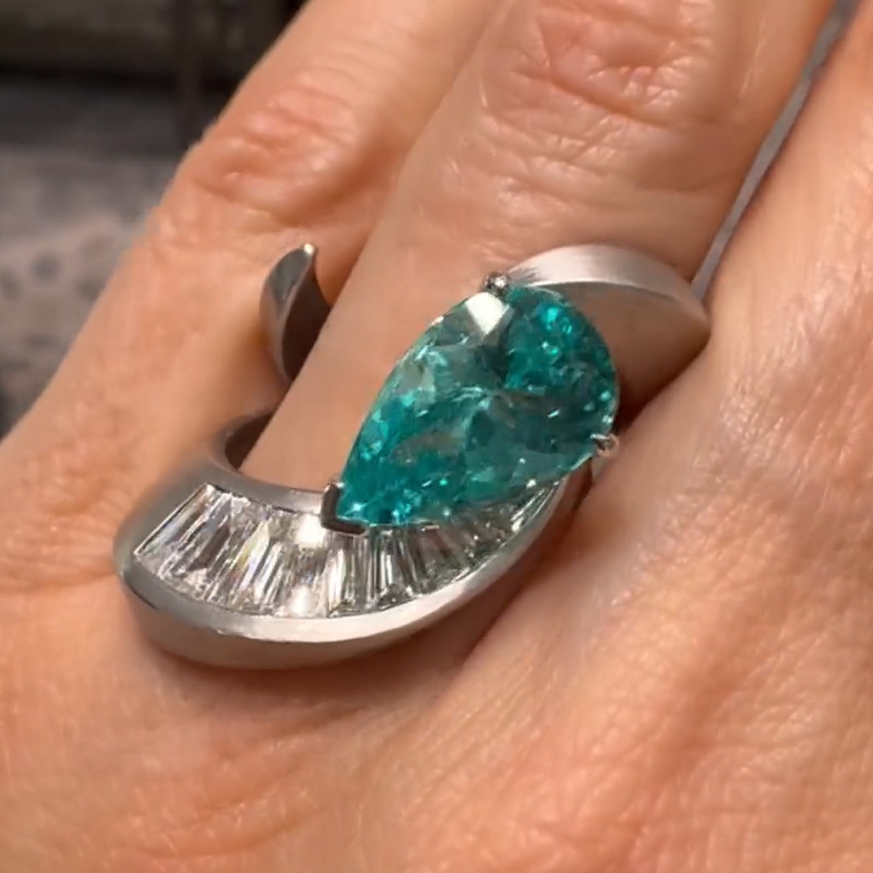 4.7 Carats Pear Cut High Carbon Diamond Gemstone Cocktail Ring