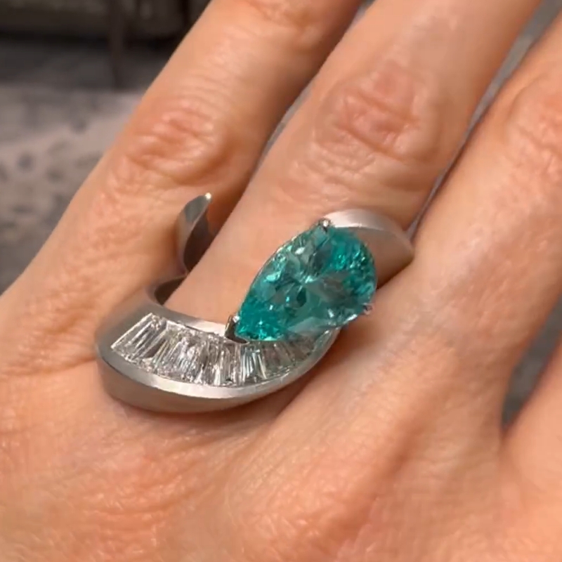 4.7 Carats Pear Cut High Carbon Diamond Gemstone Cocktail Ring