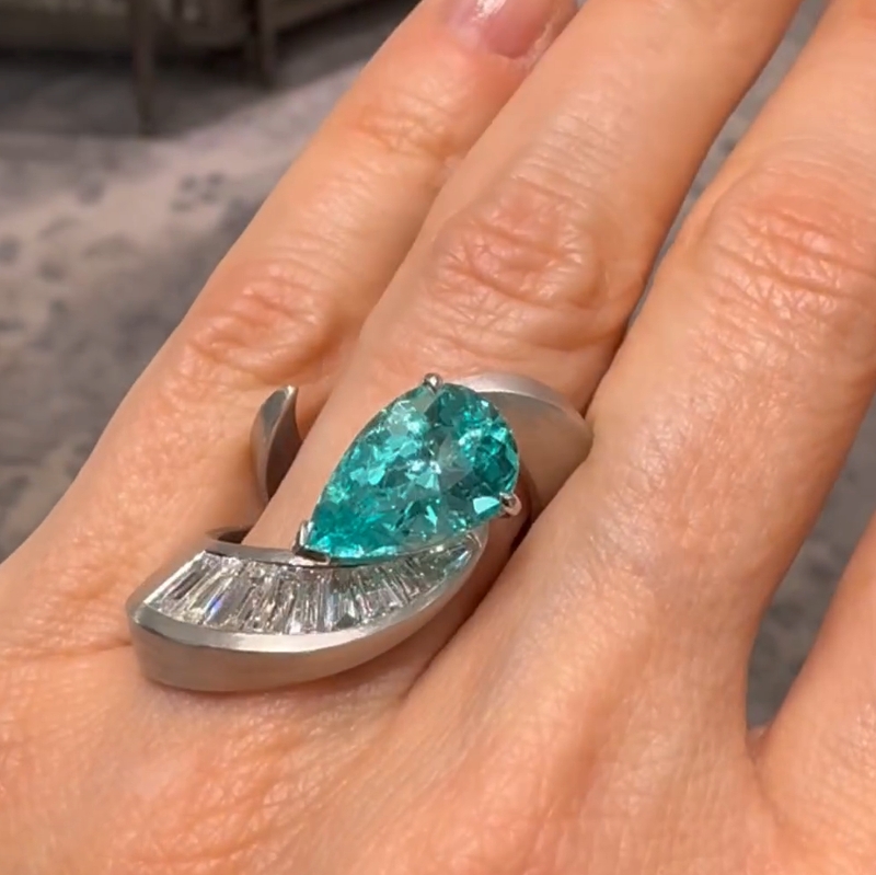 4.7 Carats Pear Cut High Carbon Diamond Gemstone Cocktail Ring