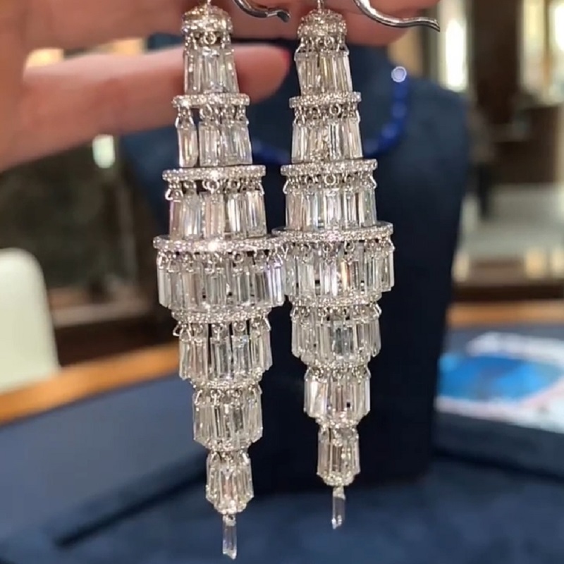 22.49 Carats Of White Baguette Diamonds Earrings