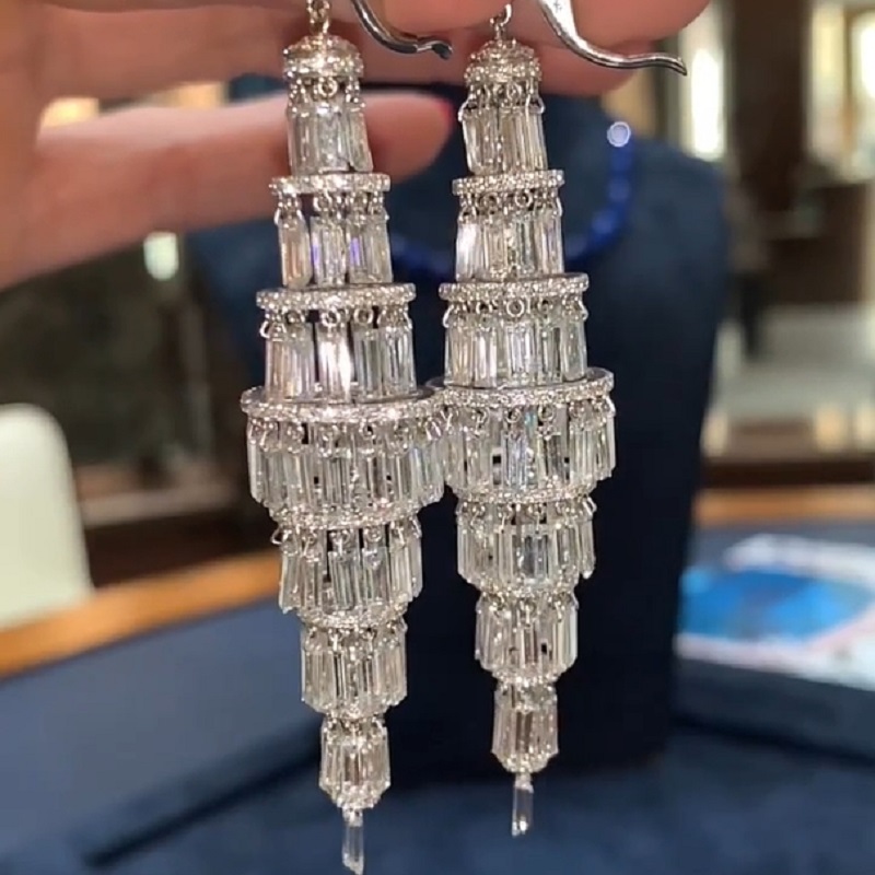 22.49 Carats Of White Baguette Diamonds Earrings