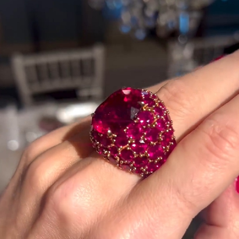 25.86 Carats Cushion Cut Rubellite Hanging Out With Pink Spinels Cocktail Ring