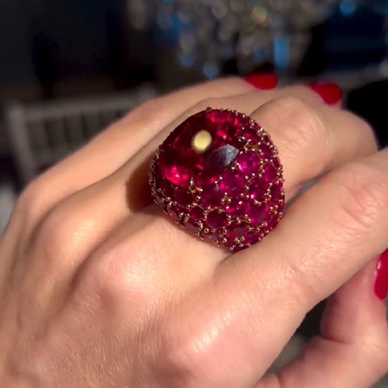 25.86 Carats Cushion Cut Rubellite Hanging Out With Pink Spinels Cocktail Ring