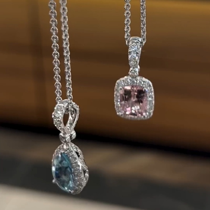 Pastel Diamond Double Halo Pear-Shape Reversible Necklace