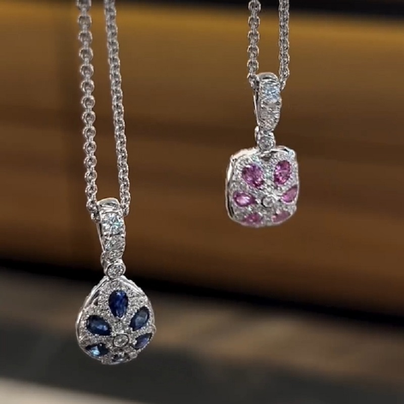 Pastel Diamond Double Halo Pear-Shape Reversible Necklace