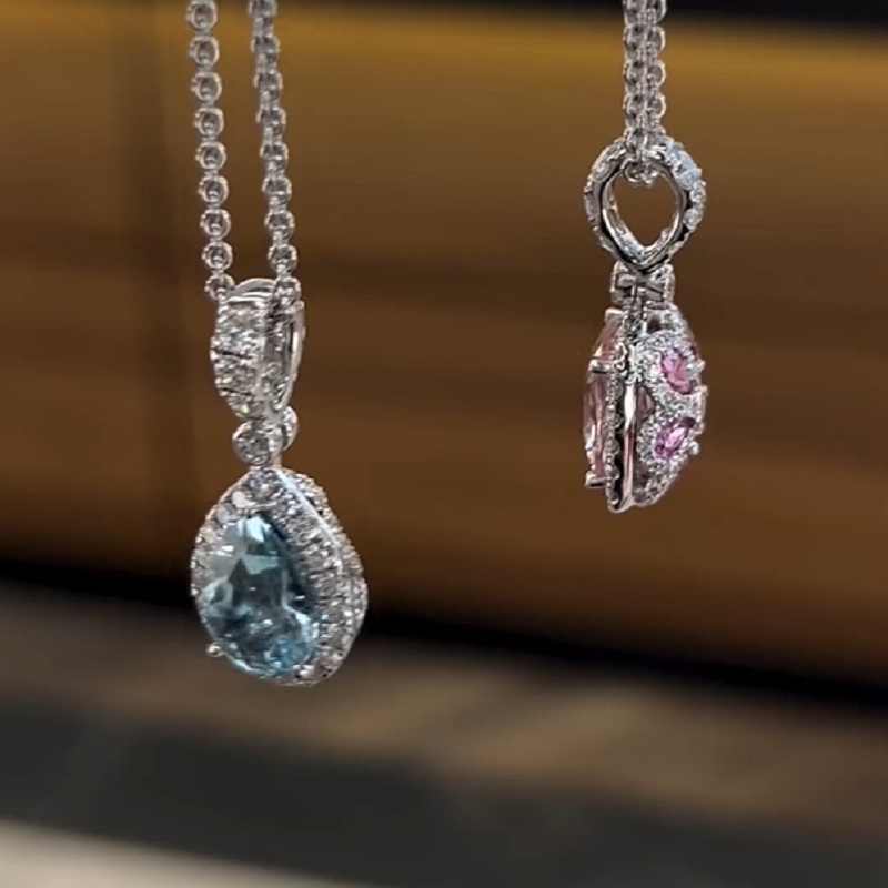 Pastel Diamond Double Halo Pear-Shape Reversible Necklace