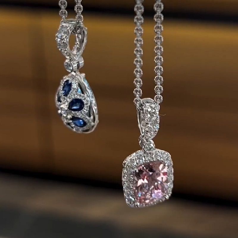 Pastel Diamond Double Halo Pear-Shape Reversible Necklace