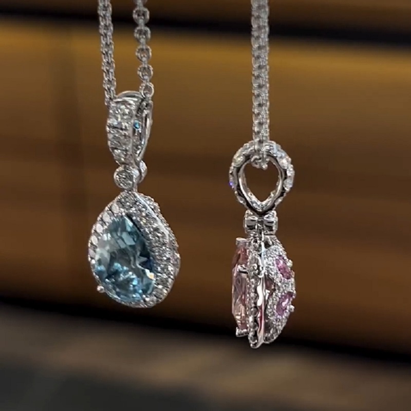 Pastel Diamond Double Halo Pear-Shape Reversible Necklace