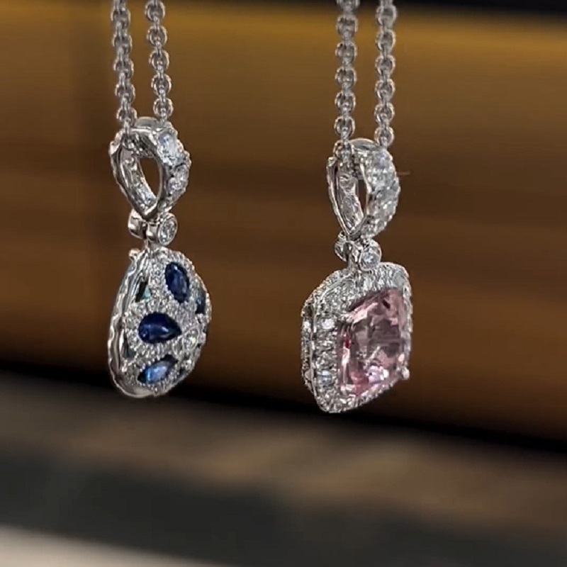 Pastel Diamond Double Halo Pear-Shape Reversible Necklace