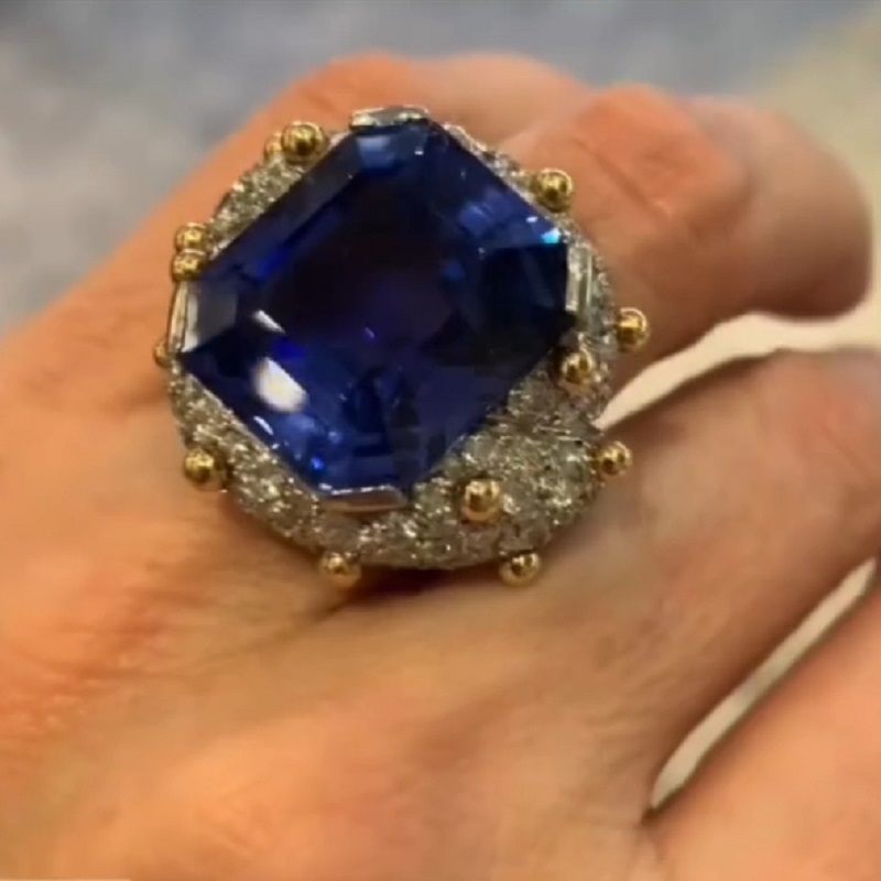 20.0 Carats Emerald Cut Sapphire And Diamond Ring