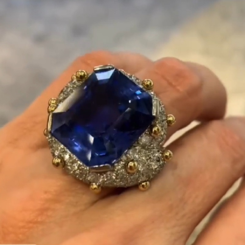 20.0 Carats Emerald Cut Sapphire And Diamond Ring