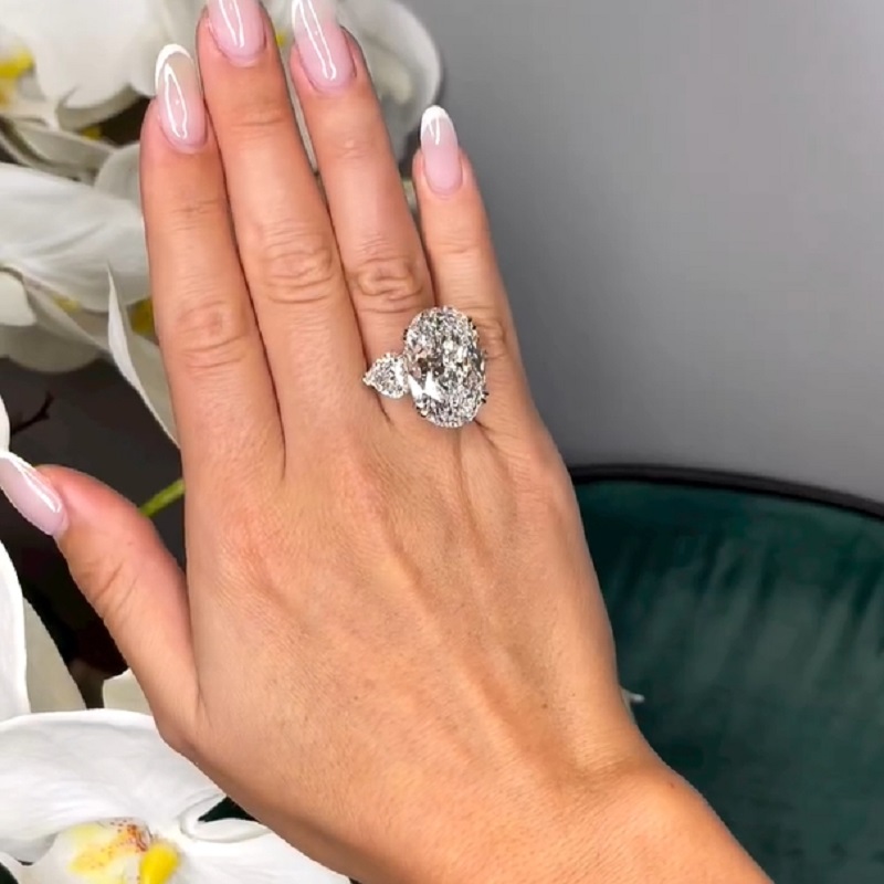 4.01 Carat White Oval Cut Three Stone Engagement Wedding Ring