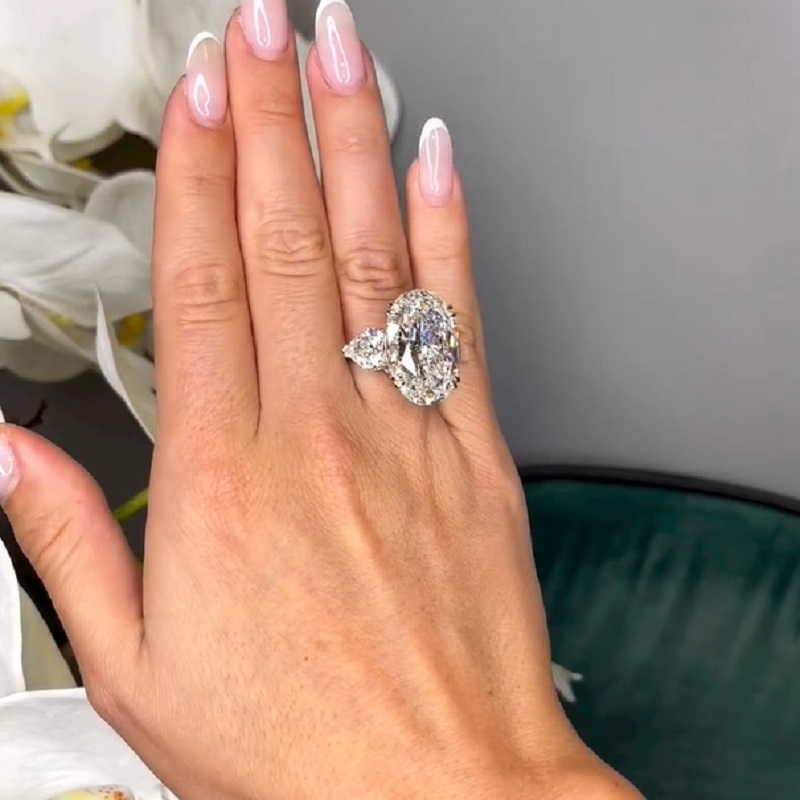 4.01 Carat White Oval Cut Three Stone Engagement Wedding Ring
