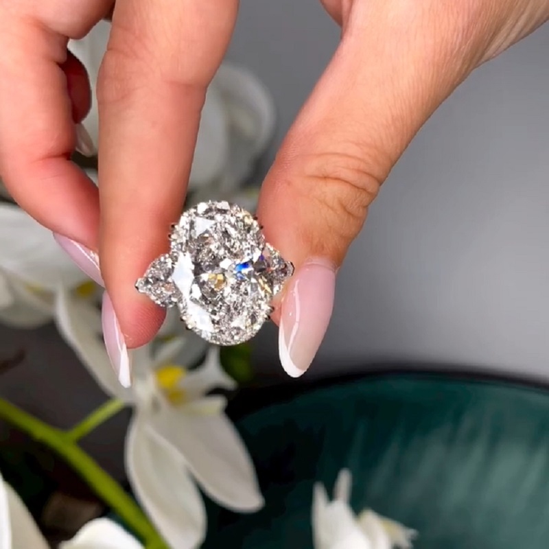 4.01 Carat White Oval Cut Three Stone Engagement Wedding Ring