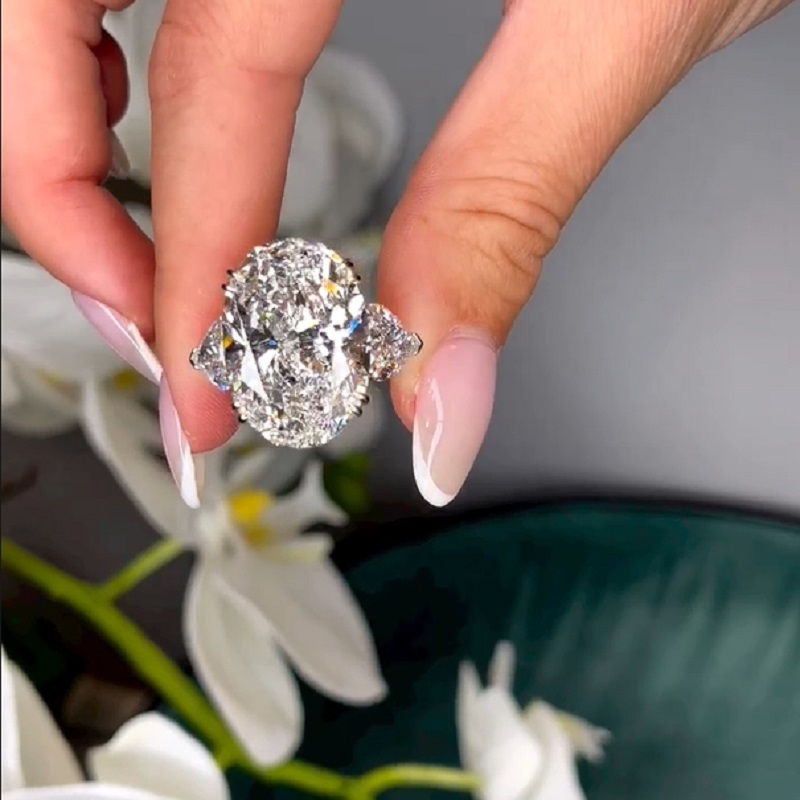 4.01 Carat White Oval Cut Three Stone Engagement Wedding Ring