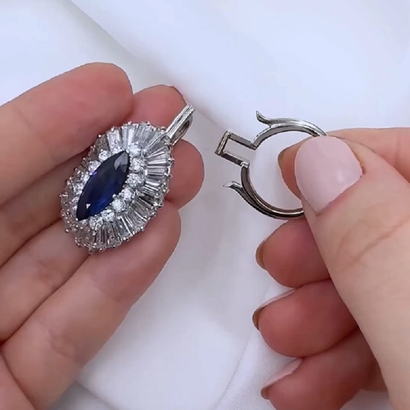 4.61 Carat Marquise Cut Royal Blue Sapphire Ring & Pendant Dual Purpose