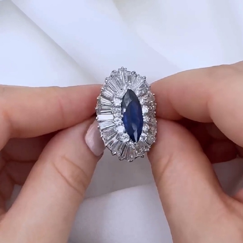 4.61 Carat Marquise Cut Royal Blue Sapphire Ring & Pendant Dual Purpose