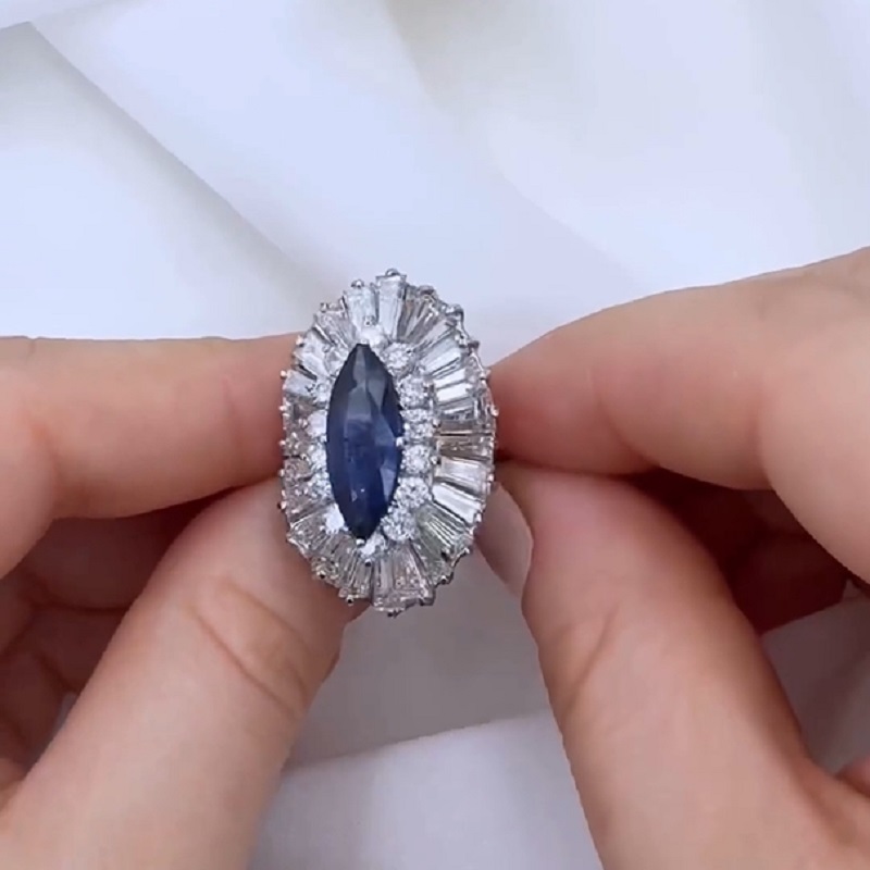 4.61 Carat Marquise Cut Royal Blue Sapphire Ring & Pendant Dual Purpose