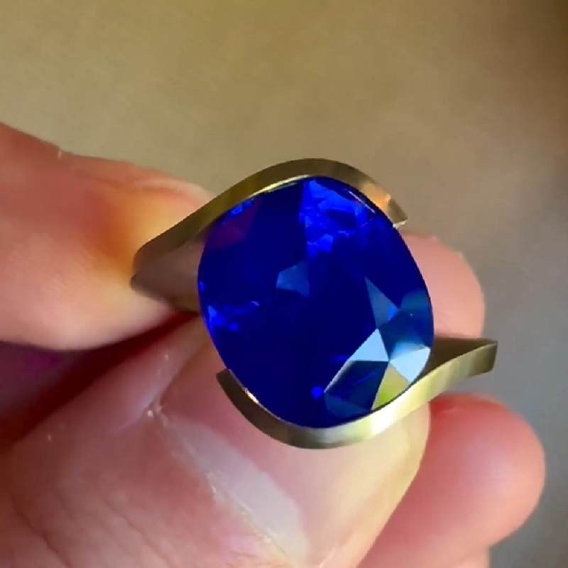 6.99 Carat Cushion Cut Blue Sapphire Engagement Ring
