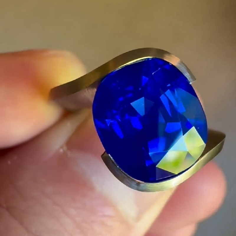 6.99 Carat Cushion Cut Blue Sapphire Engagement Ring
