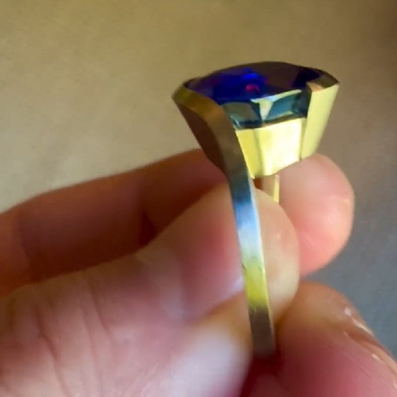 6.99 Carat Cushion Cut Blue Sapphire Engagement Ring