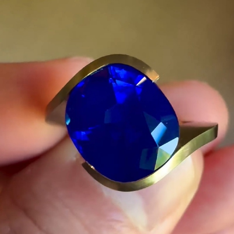 6.99 Carat Cushion Cut Blue Sapphire Engagement Ring