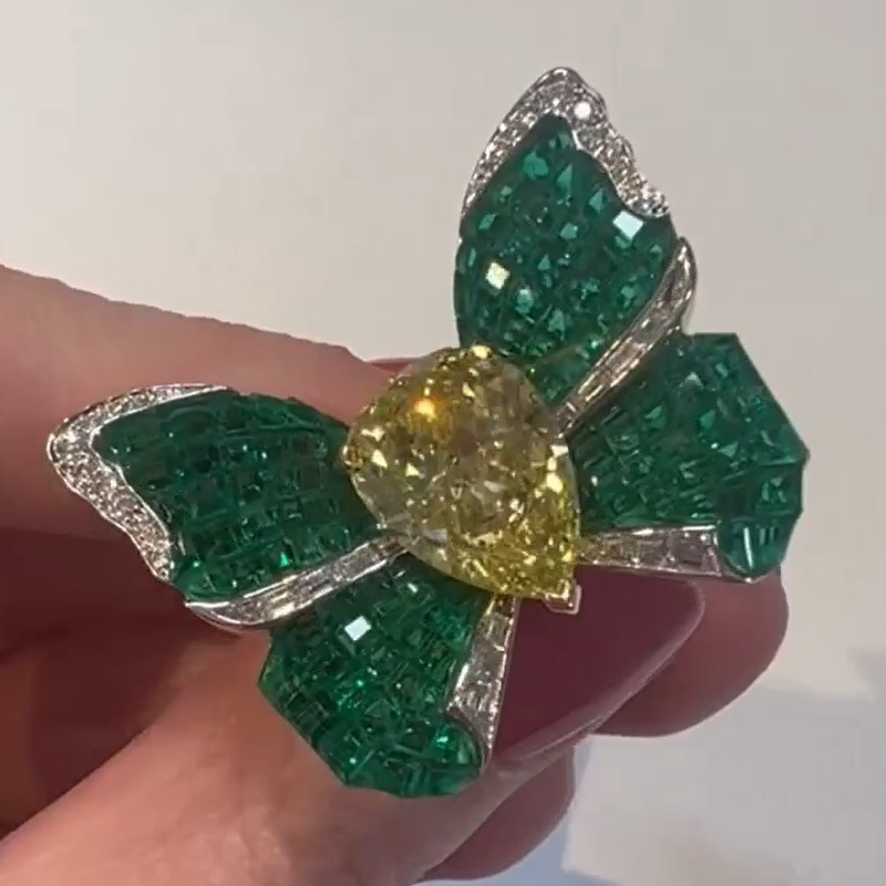 5.43 Carat Pear Cut Curved Wings Butterfly Ring