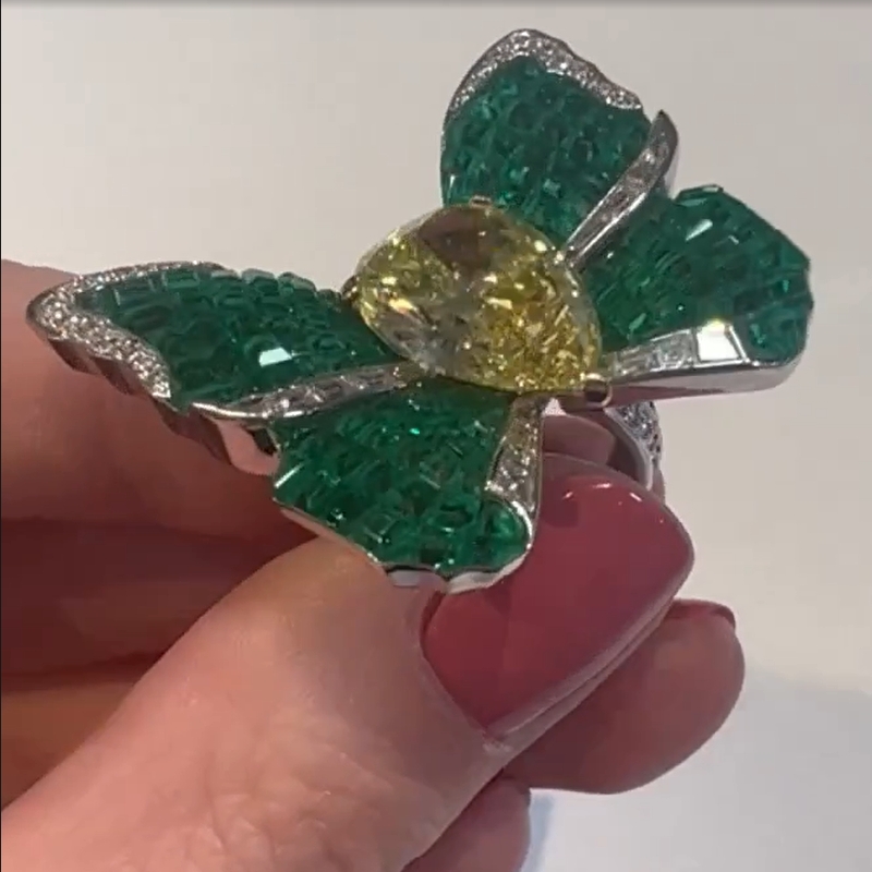5.43 Carat Pear Cut Curved Wings Butterfly Ring
