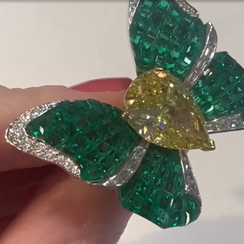 5.43 Carat Pear Cut Curved Wings Butterfly Ring
