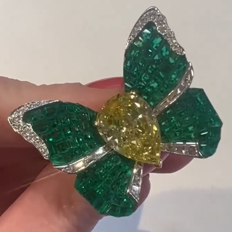 5.43 Carat Pear Cut Curved Wings Butterfly Ring