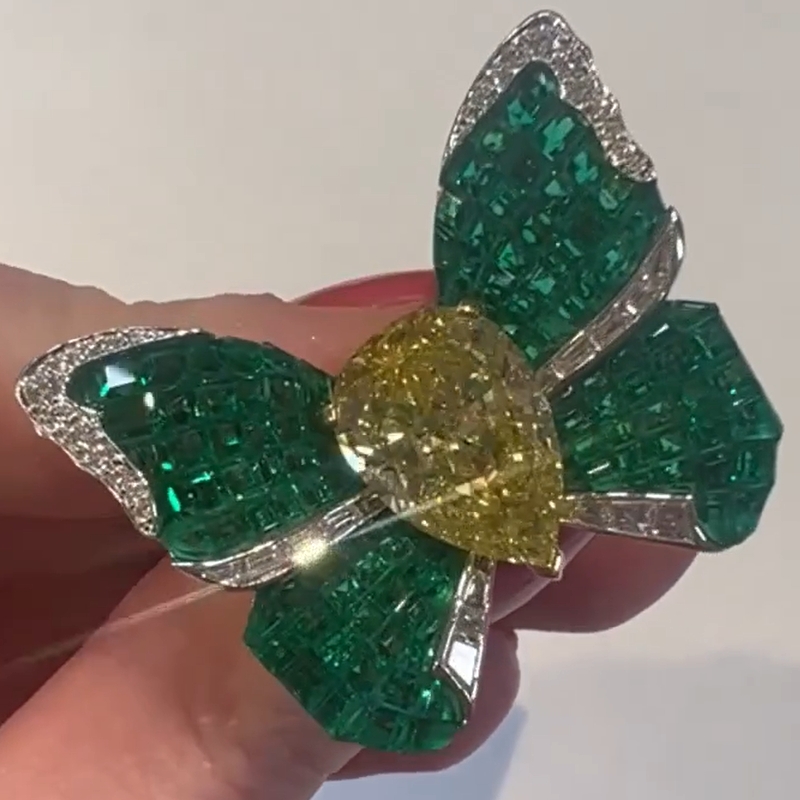 5.43 Carat Pear Cut Curved Wings Butterfly Ring