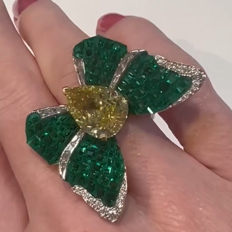 5.43 Carat Pear Cut Curved Wings Butterfly Ring
