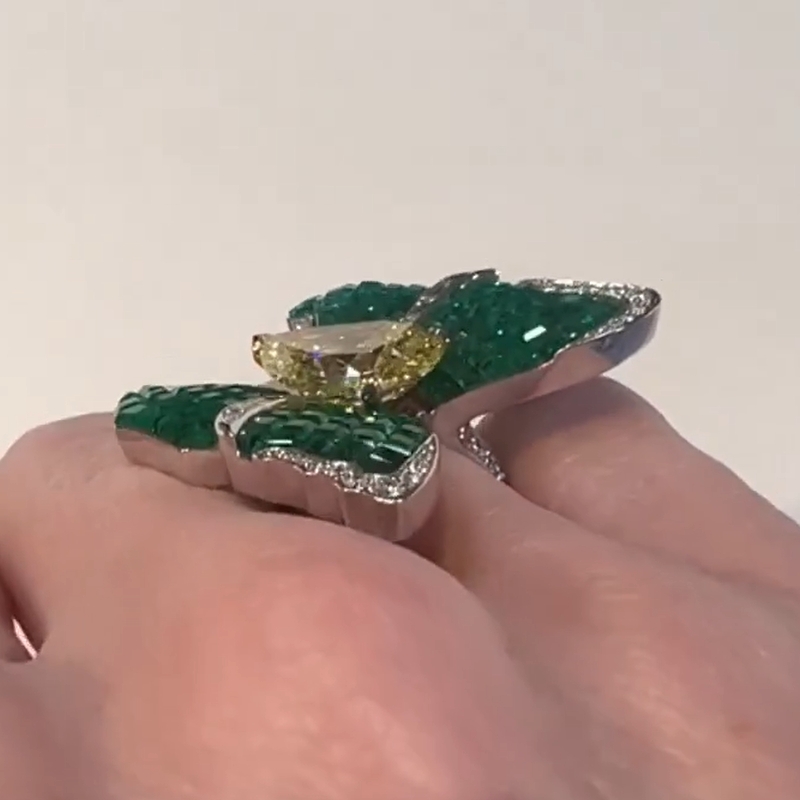 5.43 Carat Pear Cut Curved Wings Butterfly Ring