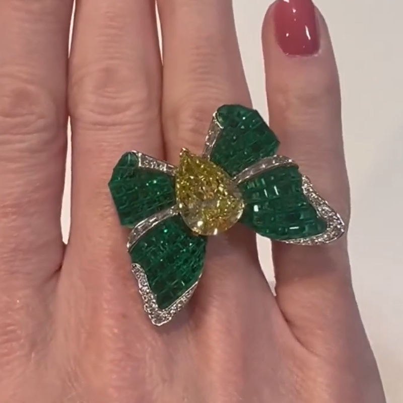 5.43 Carat Pear Cut Curved Wings Butterfly Ring